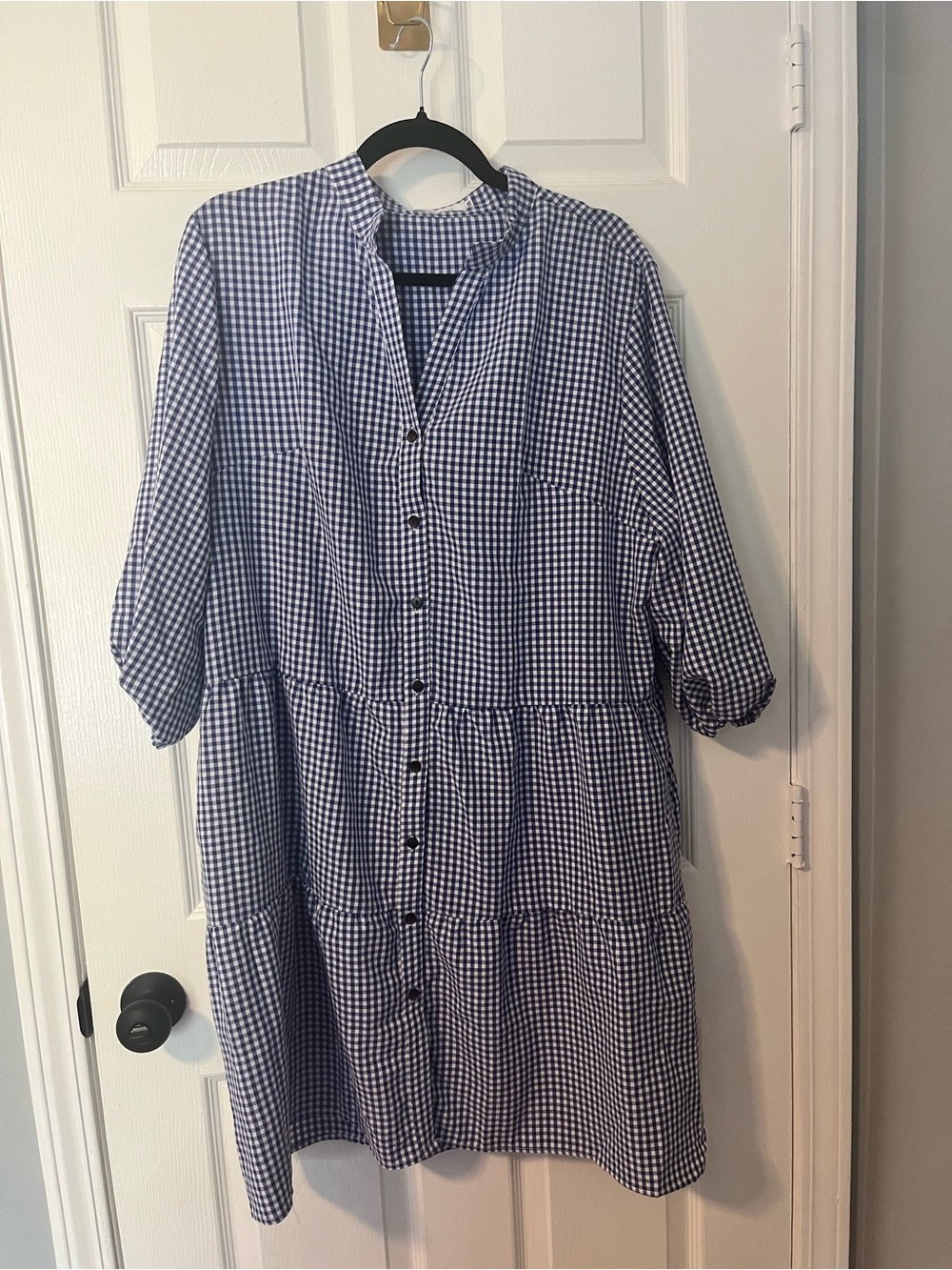 CCTOO Blue Print V Neck Dress XXL Button Front 3/4 Sleeve Casual